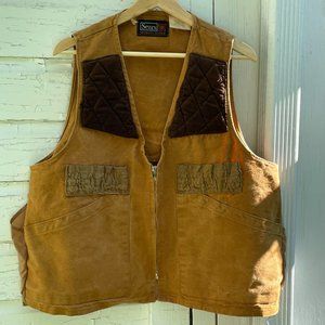 SEARS SPORTS CENTER - Vtg 60's Duck Brown Canvas Hunting Shooting Vest, Mens